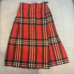Vintage Glenisla Tartan Wool Kilt Skirt Scotland Plaid Wrap Adjustable Buckle